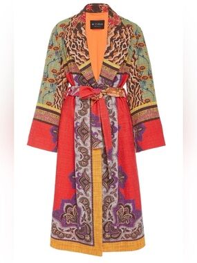 Etro Multicolor Paisley & Animal-Print Belted Cotton-Blend Jacquard Coat